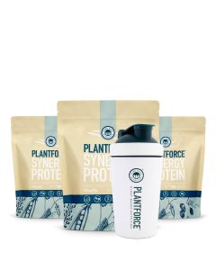 plantforce synergy protein bundle deal 3x 800g vanilla + rvs shaker